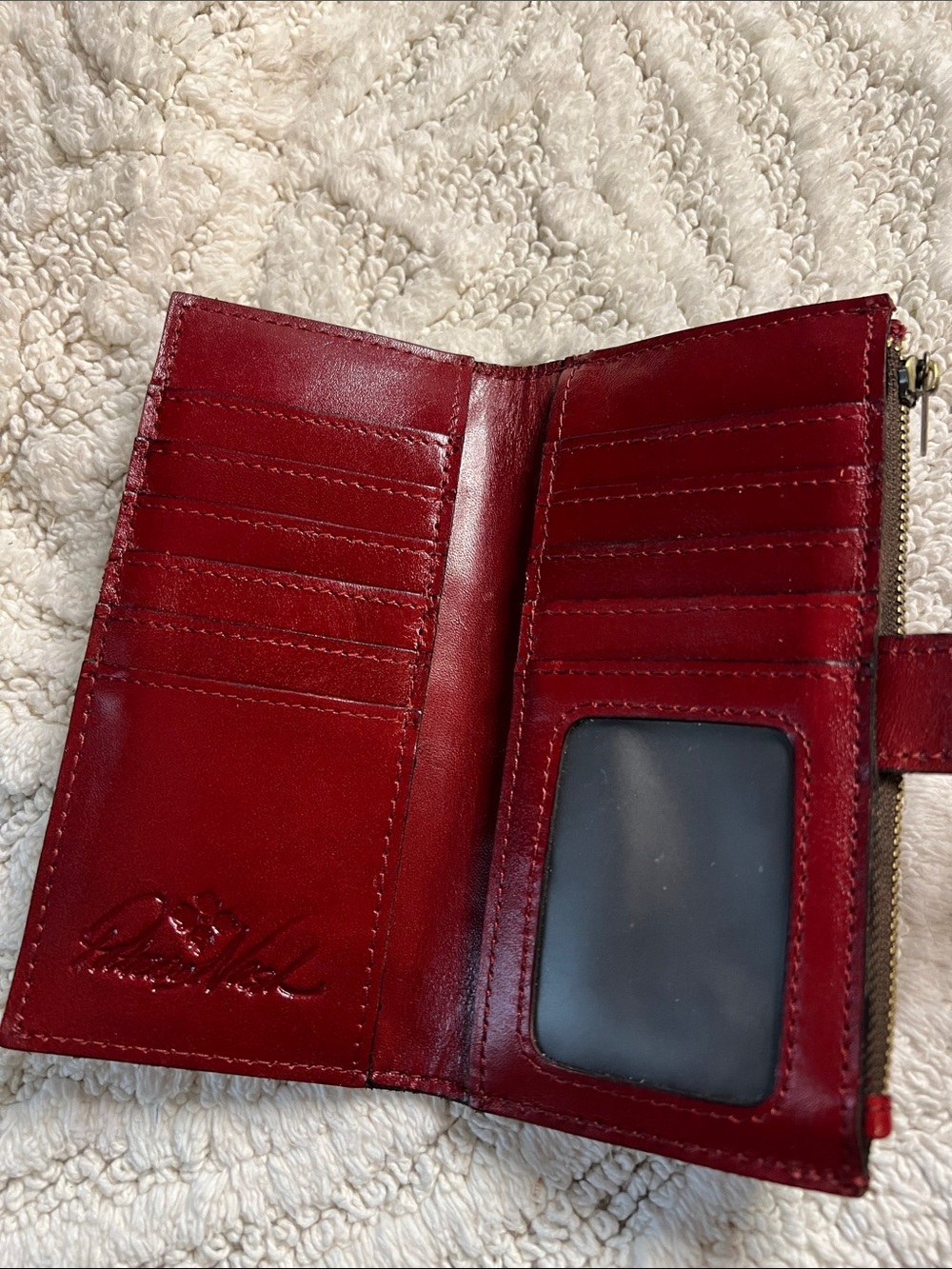 Patricia Nash Nazari Red Tooled Leather Wallet Embossed Floral Snap Zipper